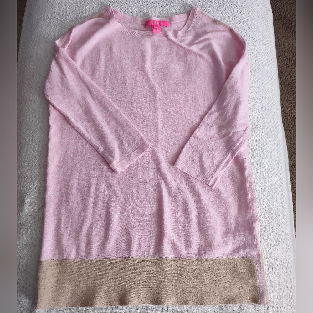 Lilly Pulitzer Dayna Pink With Tan Sweater